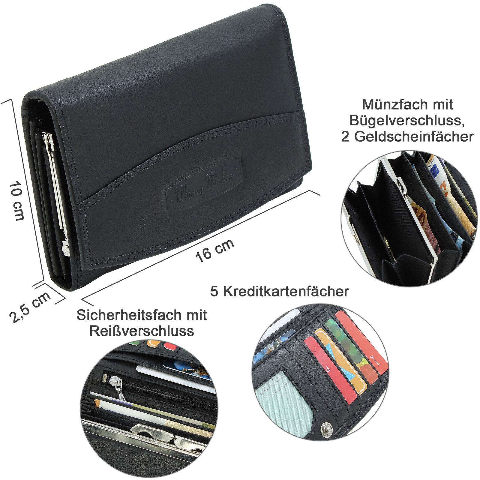 Money Maker Geldbörse - Damen Leder Portemonnaie - Geldbeutel mit vielen Fä günstig online kaufen