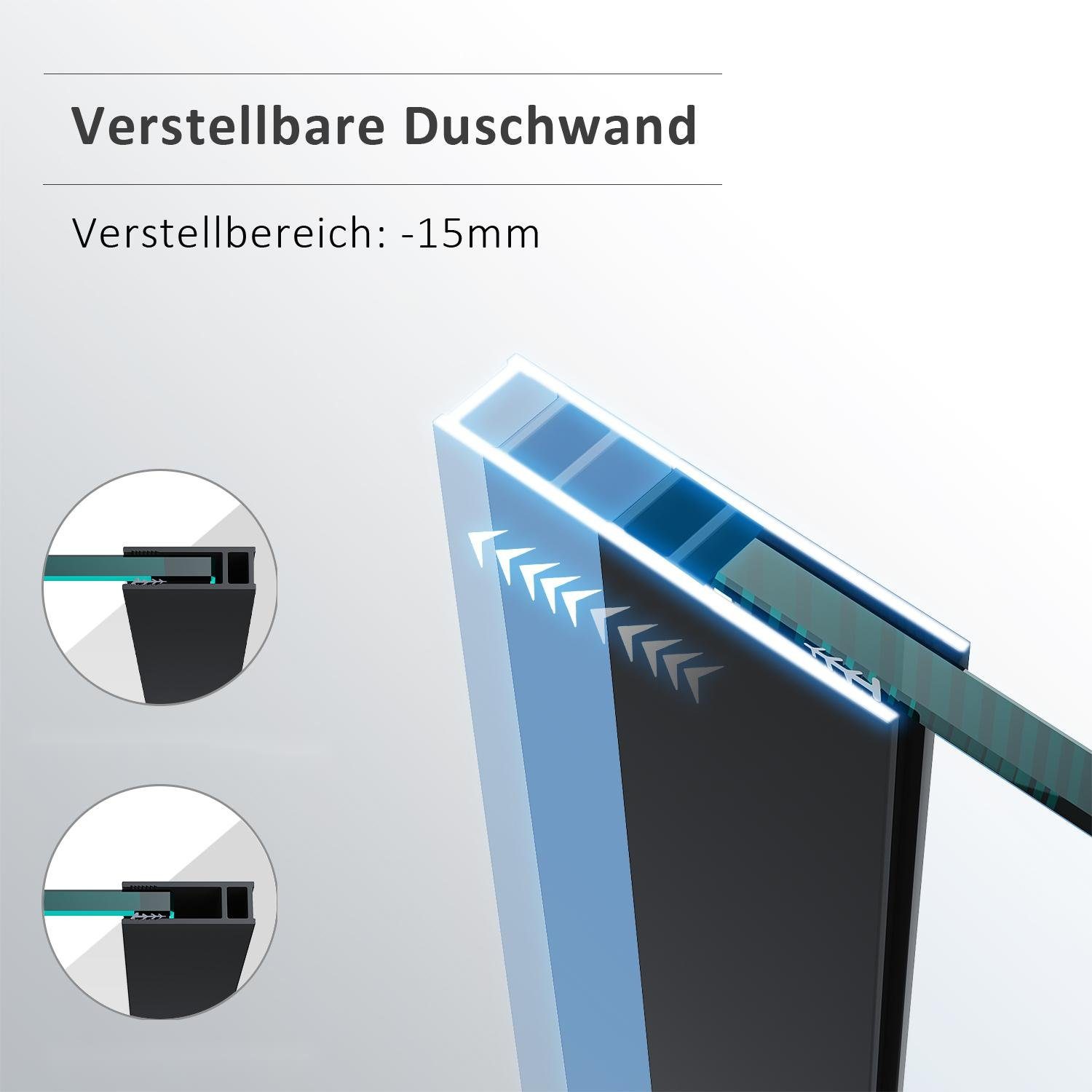 SONNI Walk-in-Dusche Walk in Duschwand Duschabtrennung 100-120 x 200 cm 8mm NANO-Glas, 8mm Einscheibensicherheitsglas mit Nano Beschichtung, 8mm Einscheibensich – Bild 3 von 5