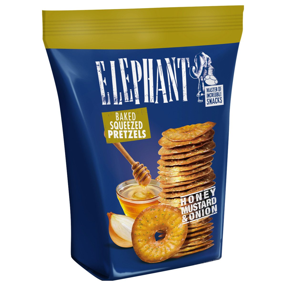 ELEPHANT Knabberei, Alka Elephant Baked Squeezed Pretzels Honey Mustard Onion 70g