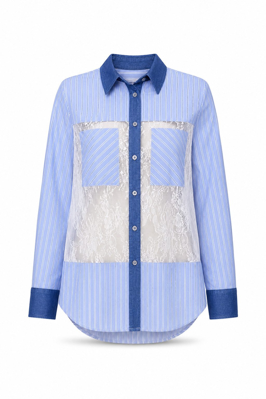 Liu Jo Hemdbluse CAMICIA MIX LACE RIGHE - Hemdbluse mit Spitze - Bluse Damen
