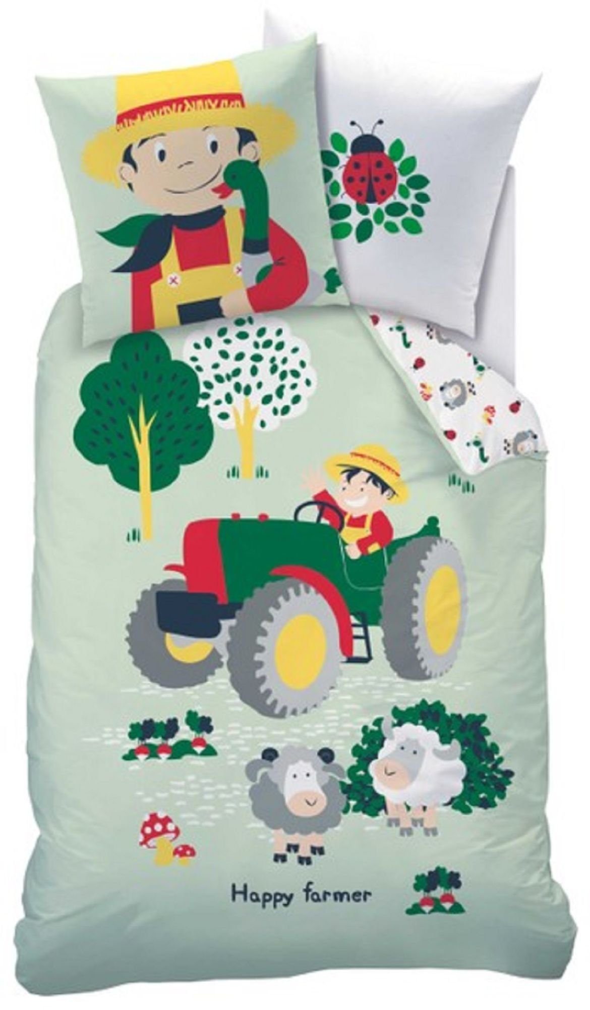 Kinderbettwäsche Traktor Bettwäsche Trecker Happy Farmer 135 x 200 cm 80 x 80 cm, CTI