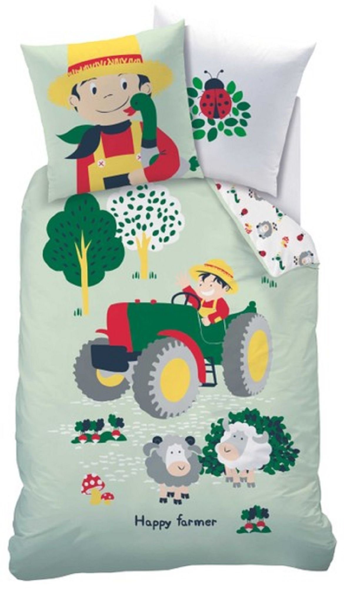Kinderbettwäsche Traktor Bettwäsche Trecker Happy Farmer 135 x 200 cm ...
