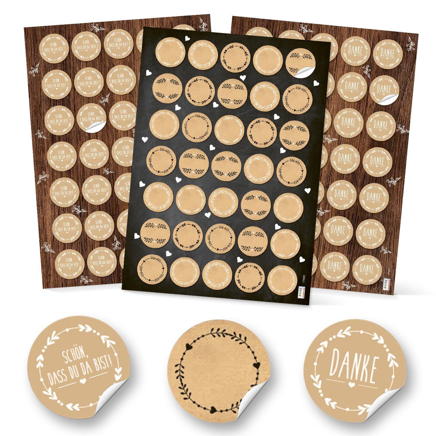 Logbuch-Verlag Aufkleber Aufkleber Set 3 x 35 Sticker in Kraftpapier-Optik, (105tlg)