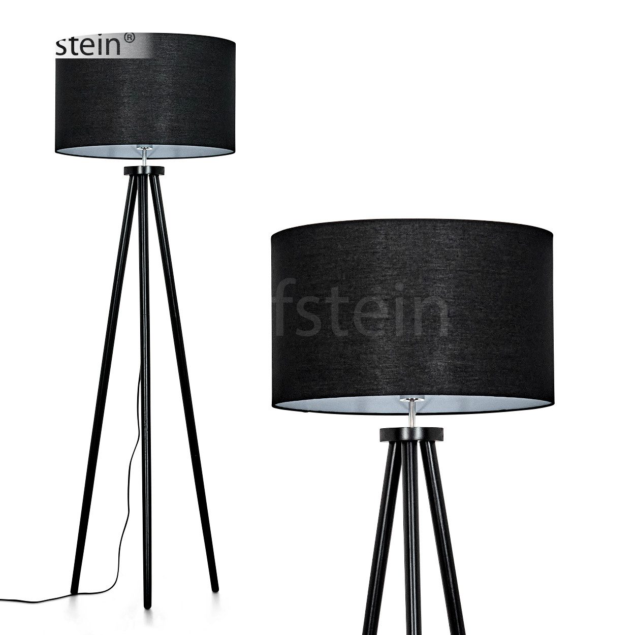 Stehlampe Stehlampe aus Holz/Stoff in Naturfarben/Schwarz/Weiß