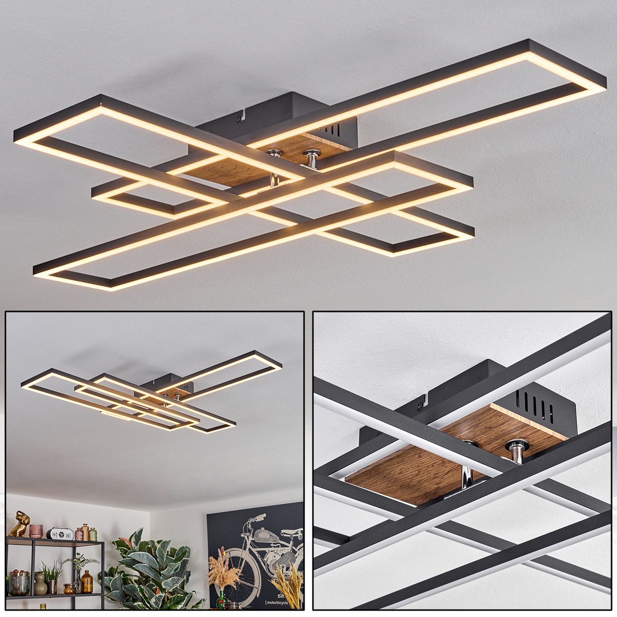 hofstein Deckenleuchte Deckenlampe aus Metall/MDF/Kunststoff in Schwarz/Hol günstig online kaufen