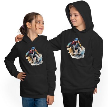 MyDesign24 Hoodie Kinder Kapuzensweater - Springender Skater in Ölfarbenoptik Kapuzenpulli mit Aufdruck, i553