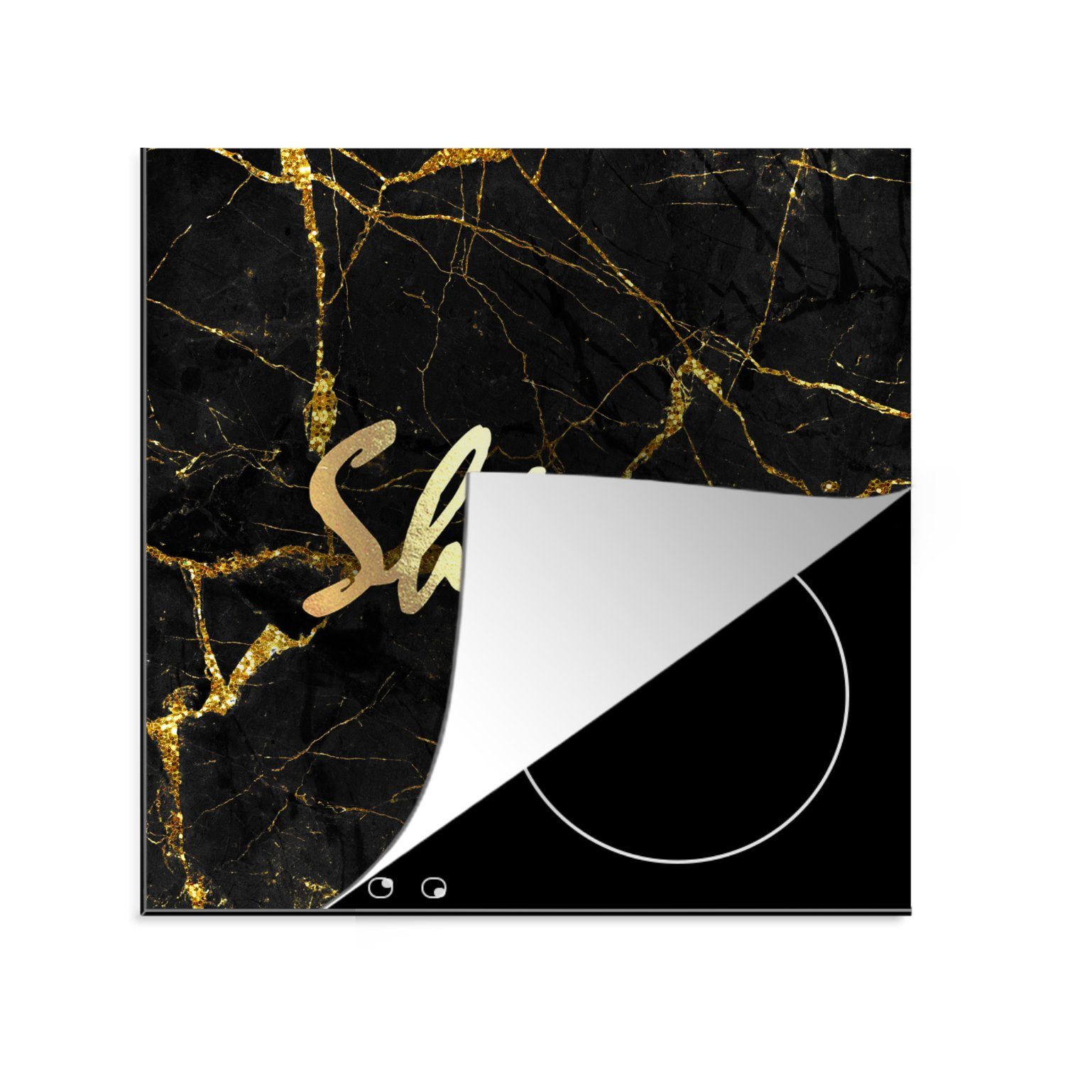 MuchoWow Herdblende-/Abdeckplatte Zitat - Glänzen - Gold - Marmor, Vinyl, (1 tlg), 78x78 cm, Ceranfeldabdeckung, Arbeitsplatte für küche | Herdabdeckplatten