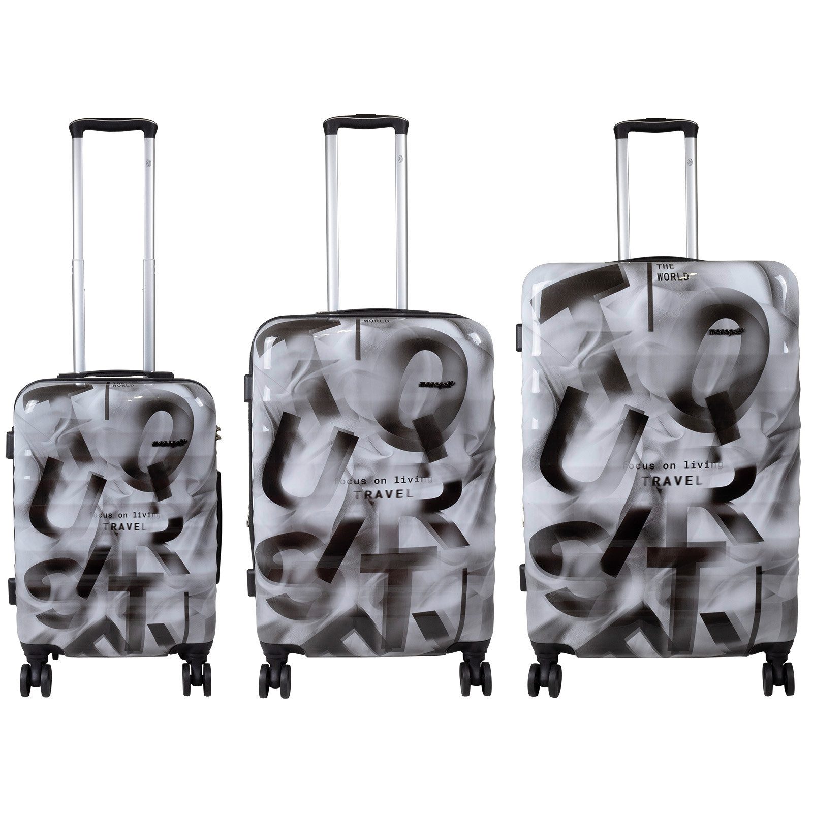 Trendyshop365 Trolleyset Kofferset 3tlg Verona, 4 Designs, 4 Rollen, (Trolley, 3 tlg., Hartschale), bunter Farbverlauf, Graffiti Design, Polycarbonat, Zahlenschloss