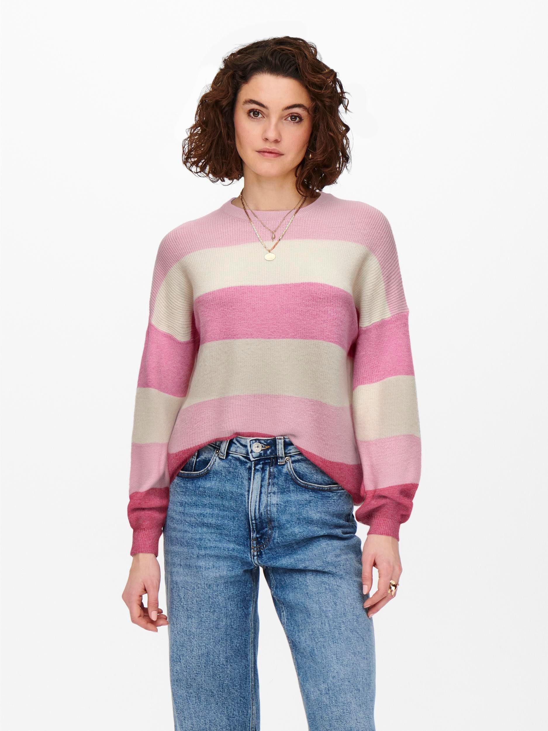 ONLY Strickpullover ONLATIA L/S STRIPE PULLOVER KNT NOOS Pink Lady