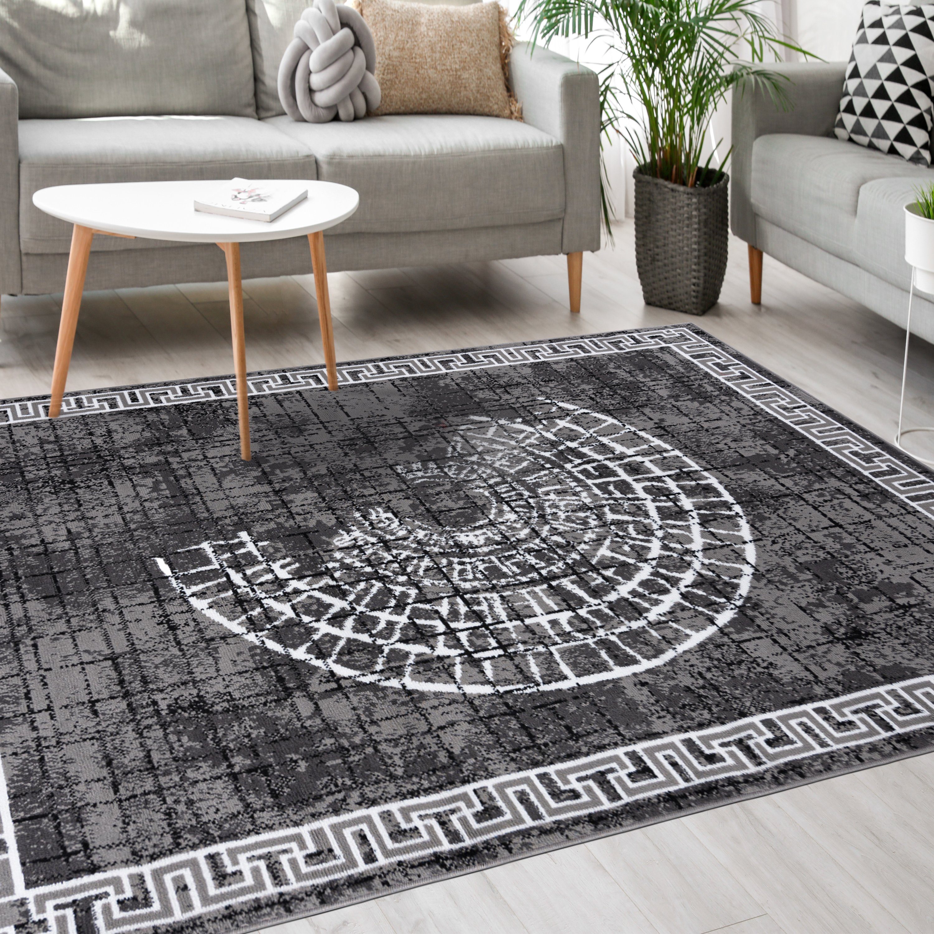 Designteppich Modern Teppich Kurzflor Wohnzimmerteppich Robust und pflegeleicht GRAU, Mazovia, 80 x 150 cm, Fußbodenheizung, Allergiker geeignet, Farbecht, Pflegeleicht, Geometrisch