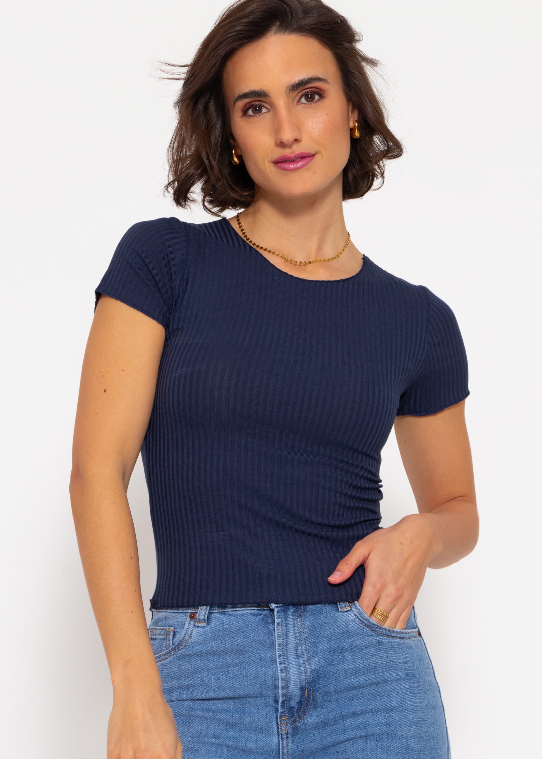 SASSYCLASSY Kurzarmshirt Geripptes T-Shirt Damen mit Rundhalsausschnitt Fig günstig online kaufen