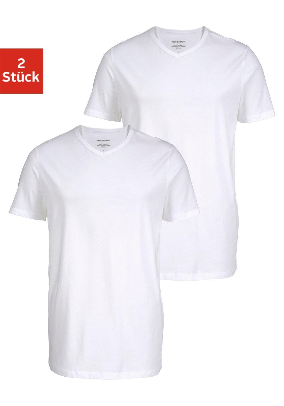 Jack & Jones T-Shirt V-Neck (2er-Pack) weiß