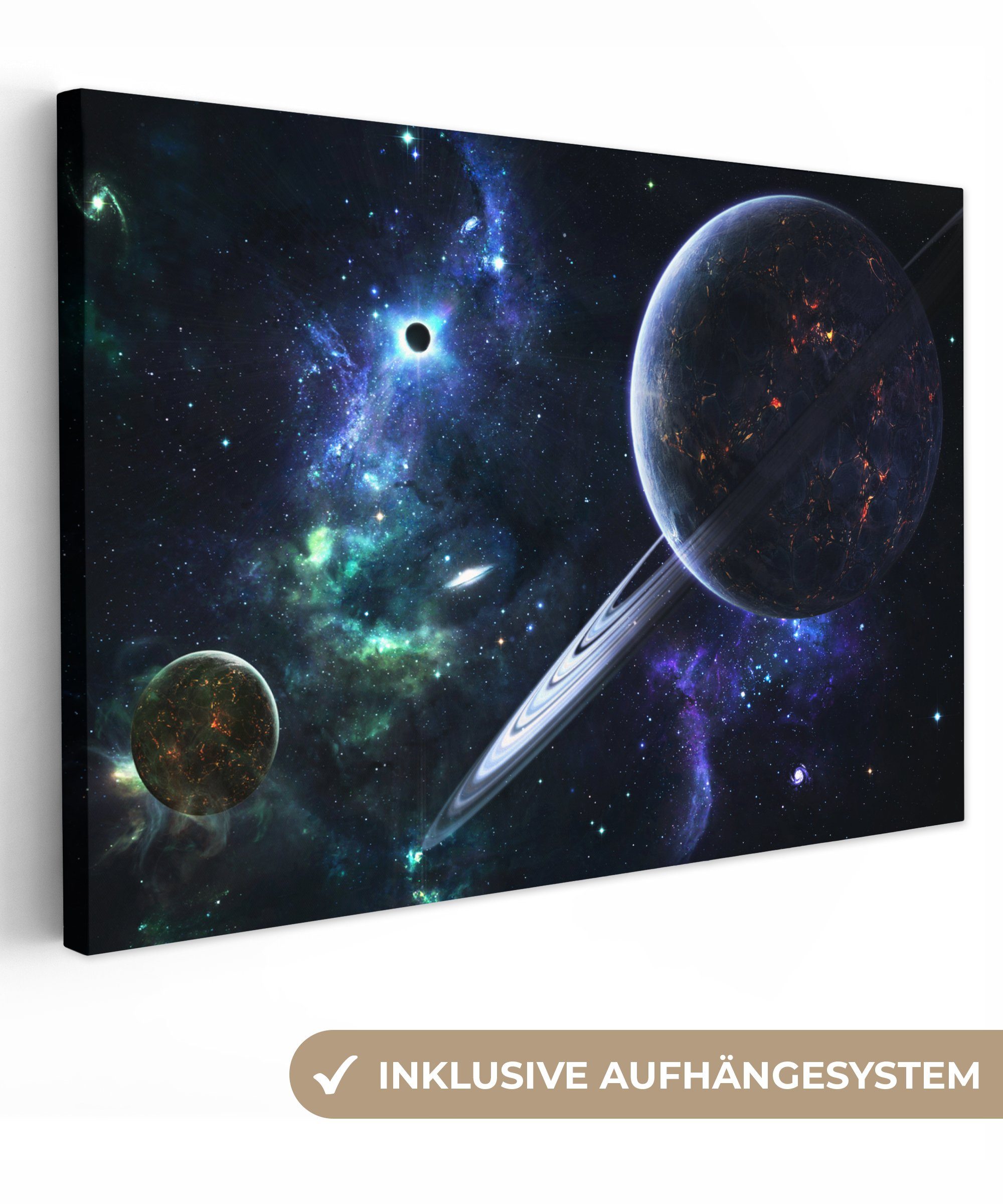 OneMillionCanvasses® Leinwandbild Planeten - Sterne - Galaxie, (1 St), Wandbild Leinwandbilder, Aufhängefertig, Wanddeko, 30x20 cm