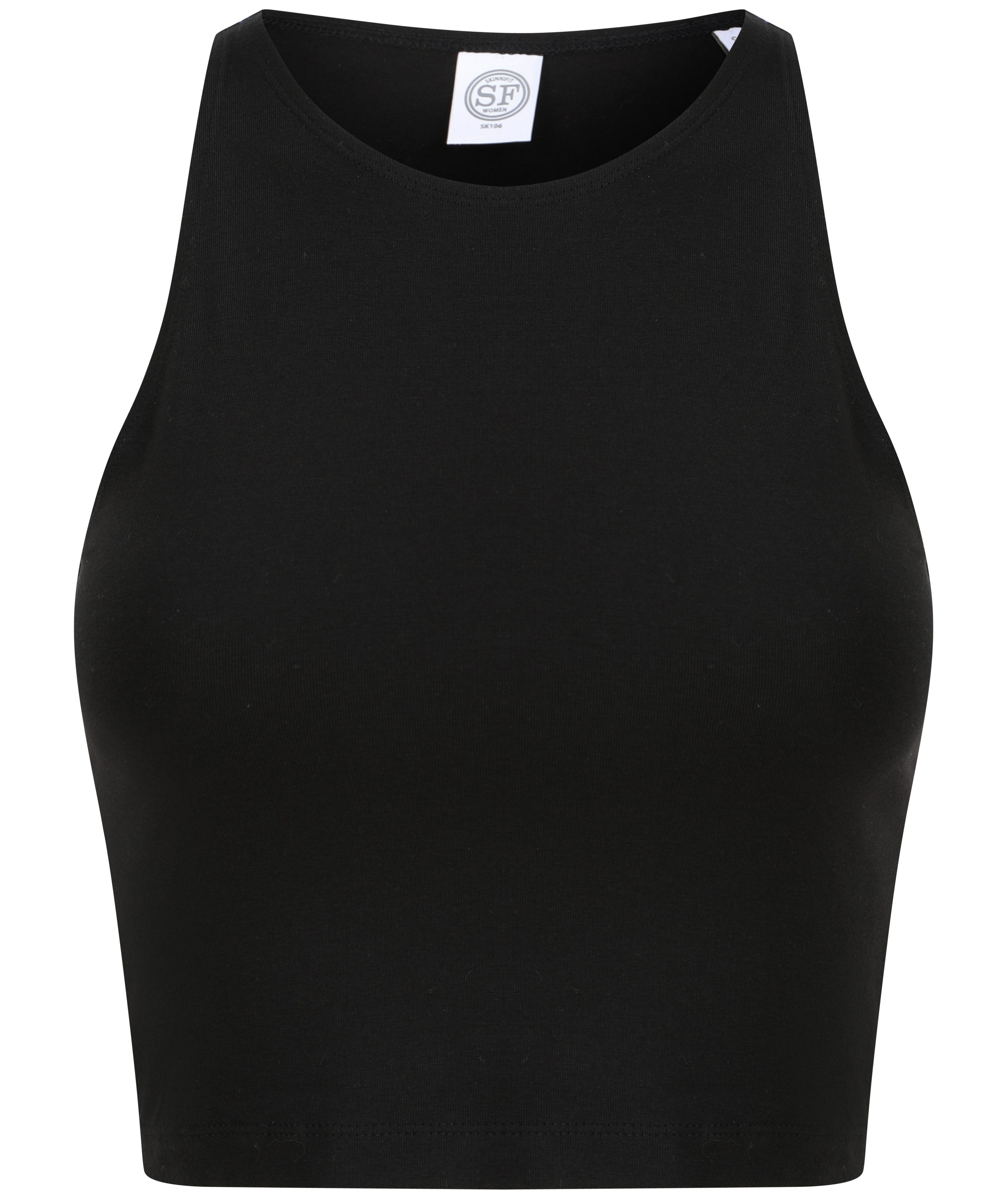 SF Women Crop-Top ärmelloses Damen Crop Top / Cropped Top für Damen u. Mädchen (1-tlg) Racer-Ausschnitt, Gr. XS bis XL, Baumwollmischgewebe