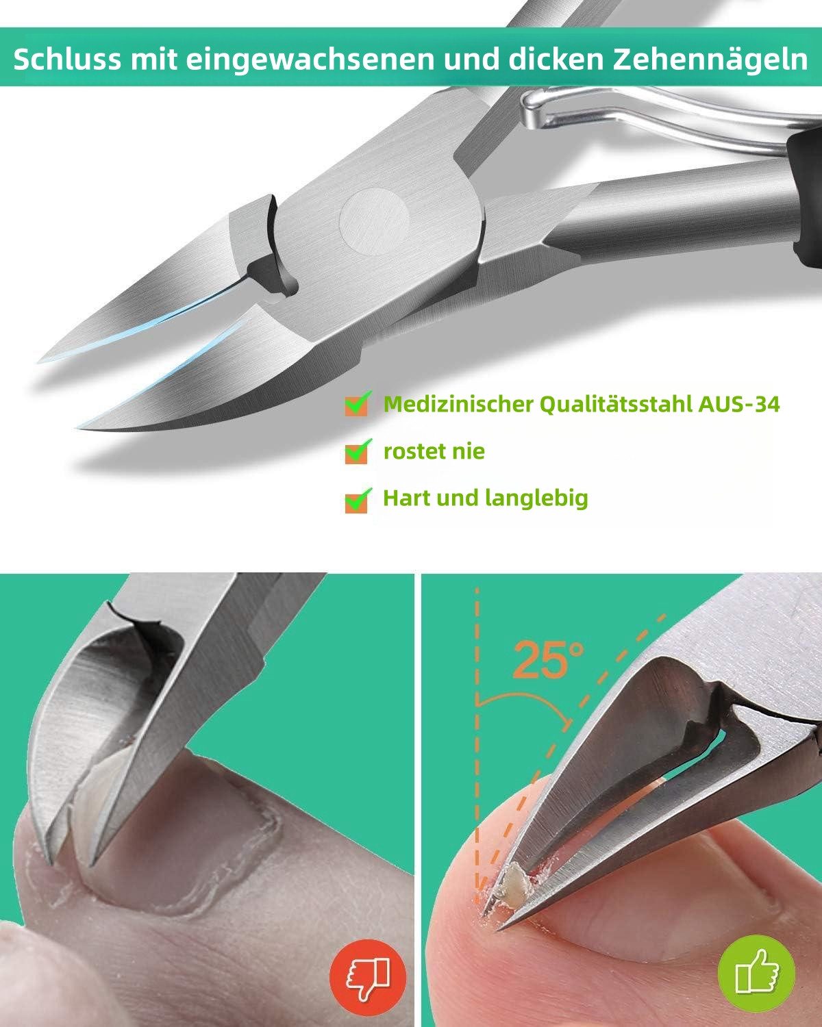 PFCTART Maniküre-Pediküre-Set 7-teiliges Nagelknipser und Maniküre Werkzeug Set, Edelstahl superscharfe gebogene Klingen kosmetische Nagelwerkzeuge, Für dicke und eingewachsene Nägel Podologie