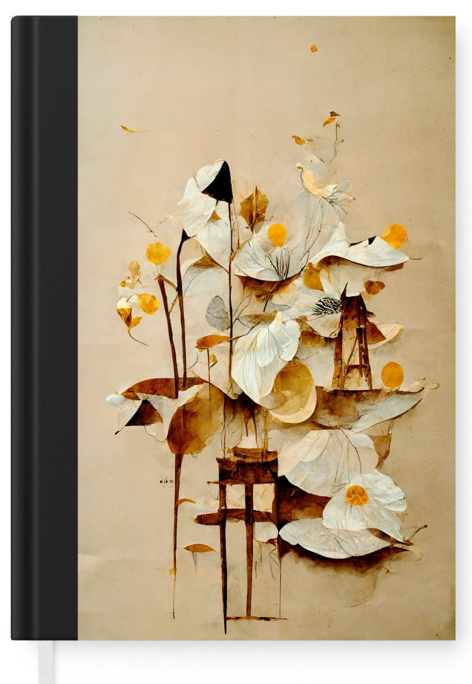 Tagebuch, 98 Seiten, Vintage, Haushaltsbuch - MuchoWow Merkzettel, Notizbuch - Blumen Weiß - Pflanzen Notizheft, A5, Journal,