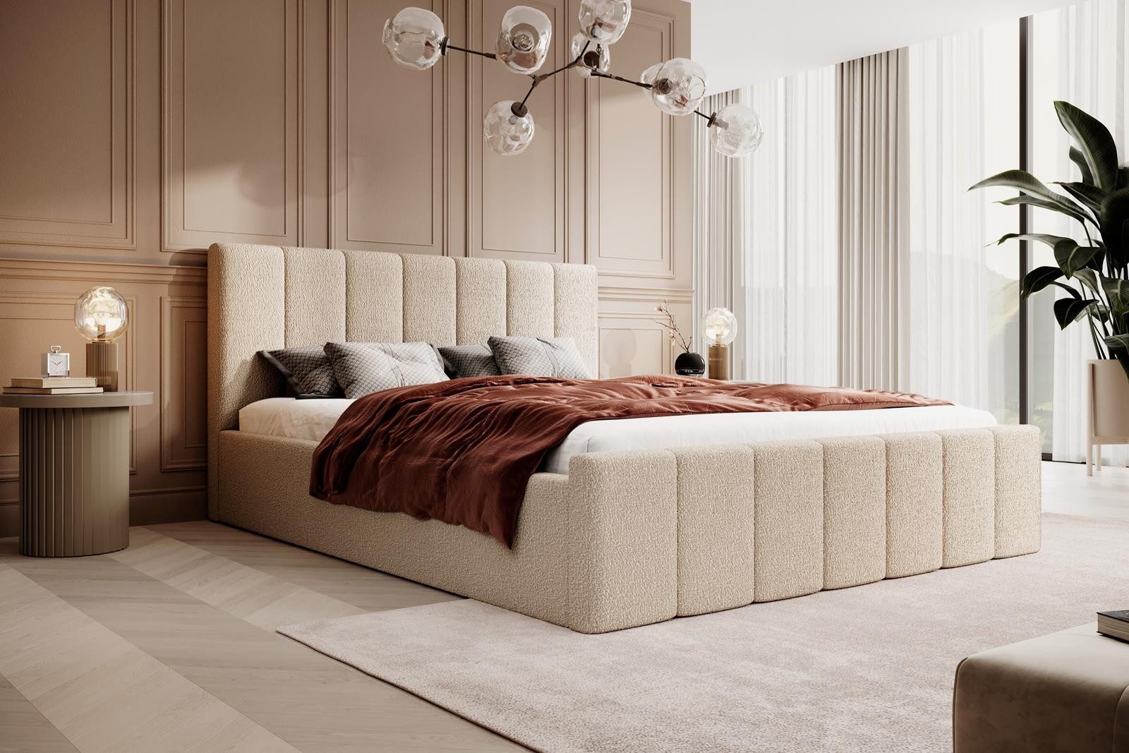 Compleo Polsterbett Boucle FLAV Stauraumbett, Doppelbett, Modern und Elegan günstig online kaufen