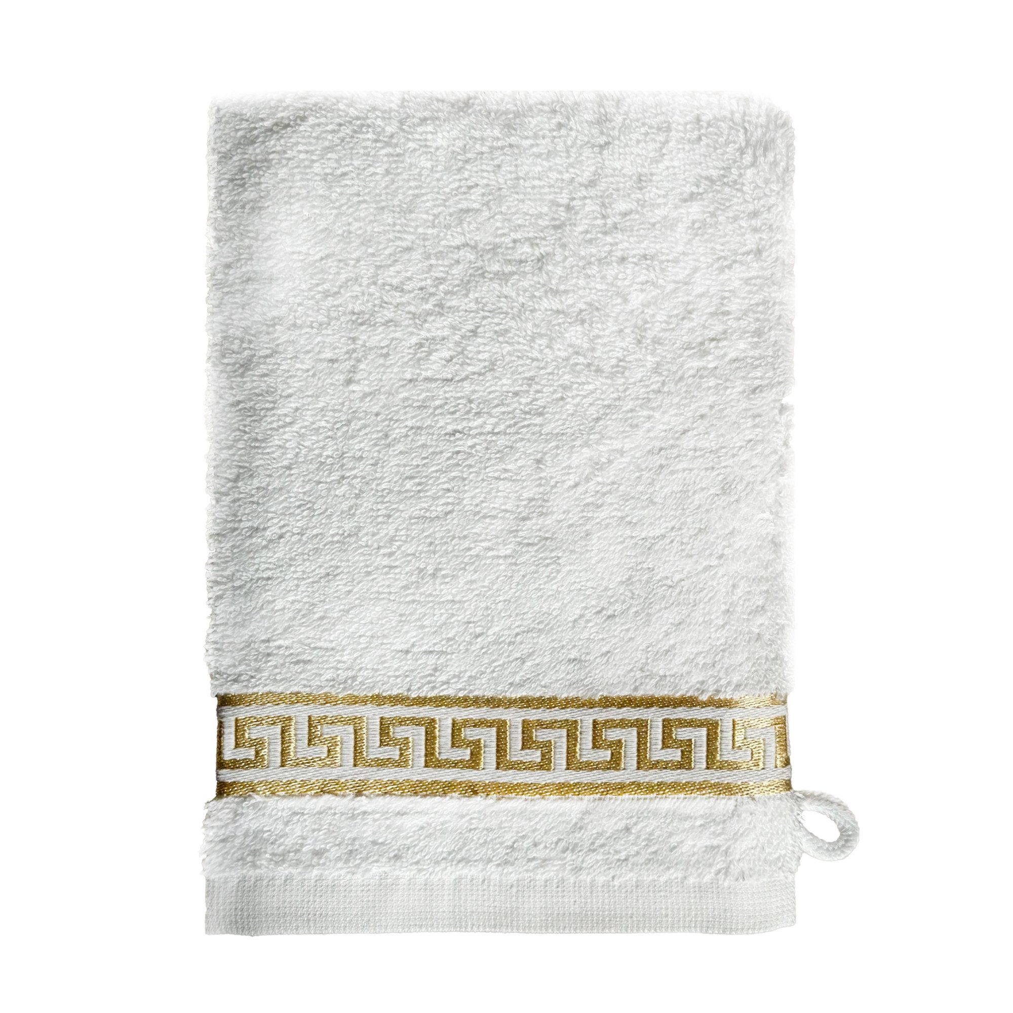 Belle Arti Handtücher 2er SET Mäander Waschlappen Handtuch Weiss Gold 15 cm günstig online kaufen