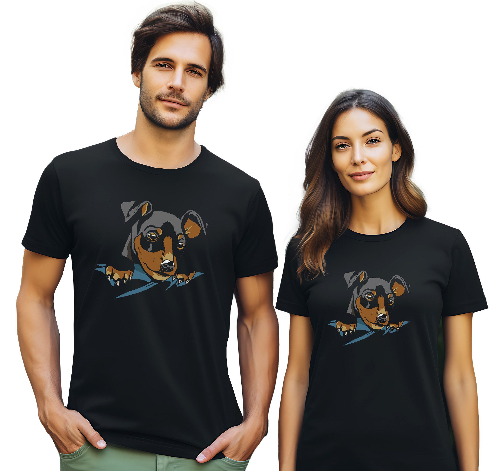MyDesign24 T-Shirt Hunde print Shirt Hundekopf Hunde T-Shirt schwarz kurzarm Regular Fit i227