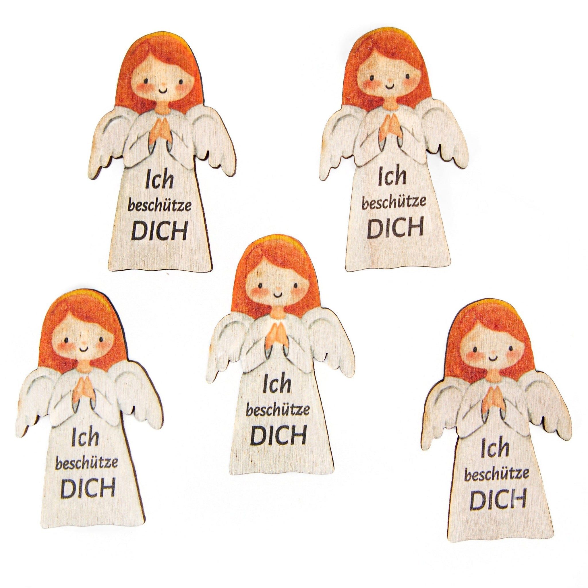 Logbuch-Verlag Dekofigur 5 kleine Schutzengel Holz 5,5 cm Flache Engel Glücksbringer