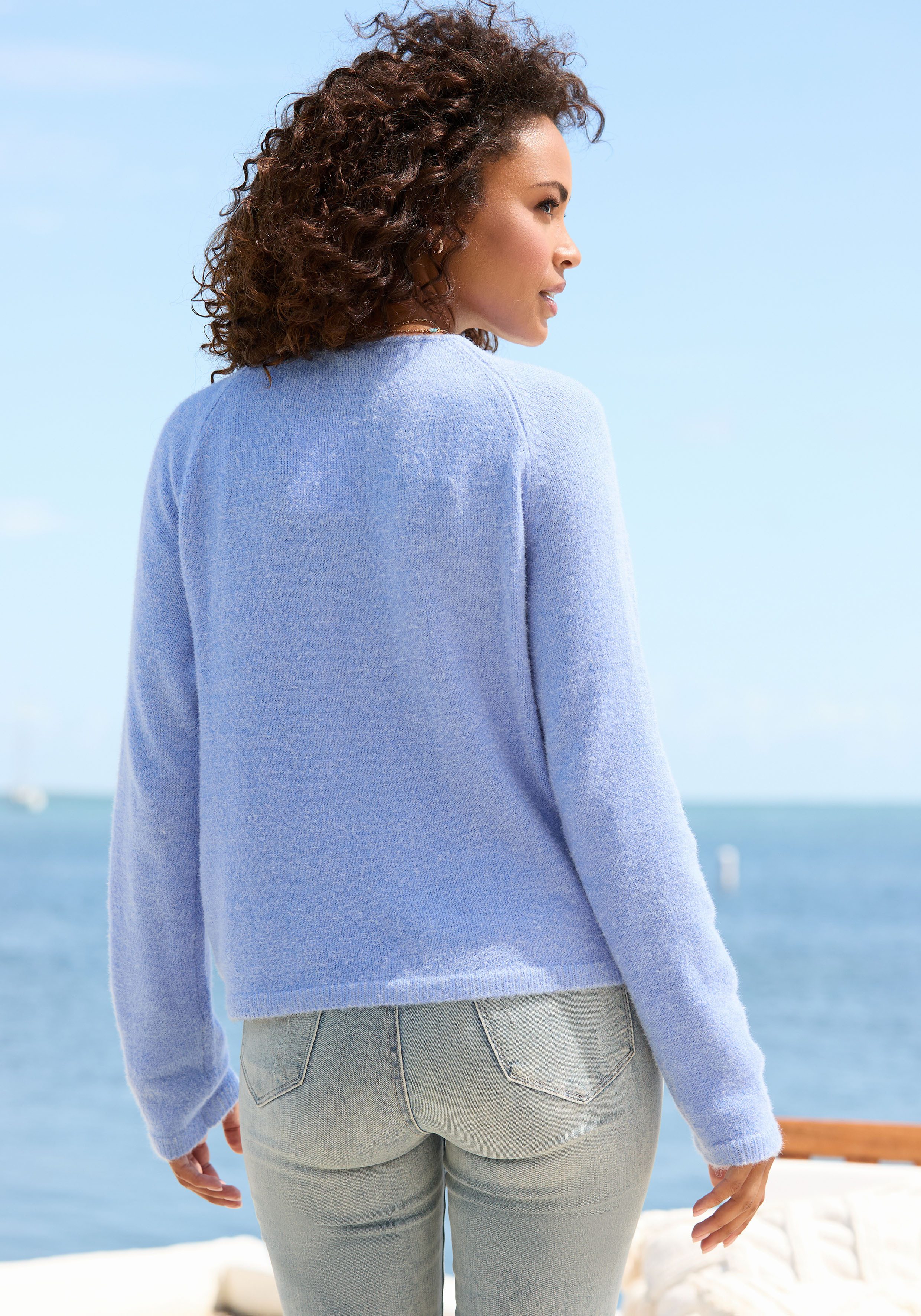 Buffalo V-Ausschnitt-Pullover mit modischer Melange-Optik, weicher Strickpullover, elastisch