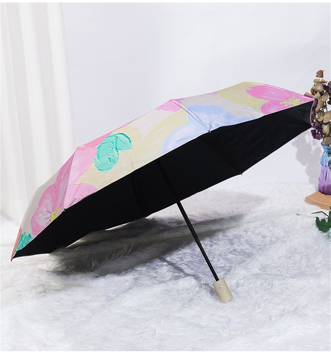 Automatischer Taschenregenschirm Blumen-Faltschirm,UV-Schattenschirm,Regenschirm DÖRÖY