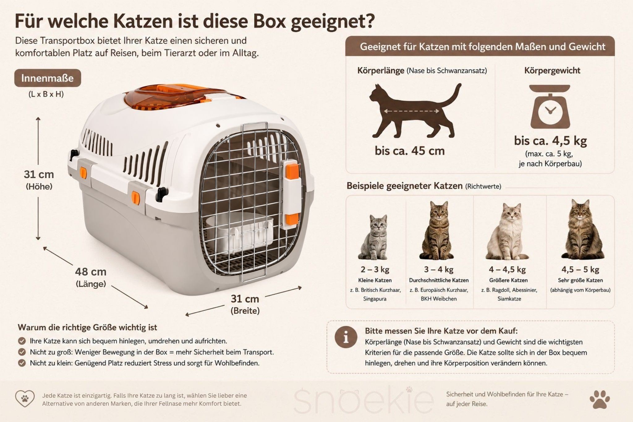 SNOEKIE Tiertransportbox SNOEKIE Transportbox für Katzen bis 45 cm Körperlänge