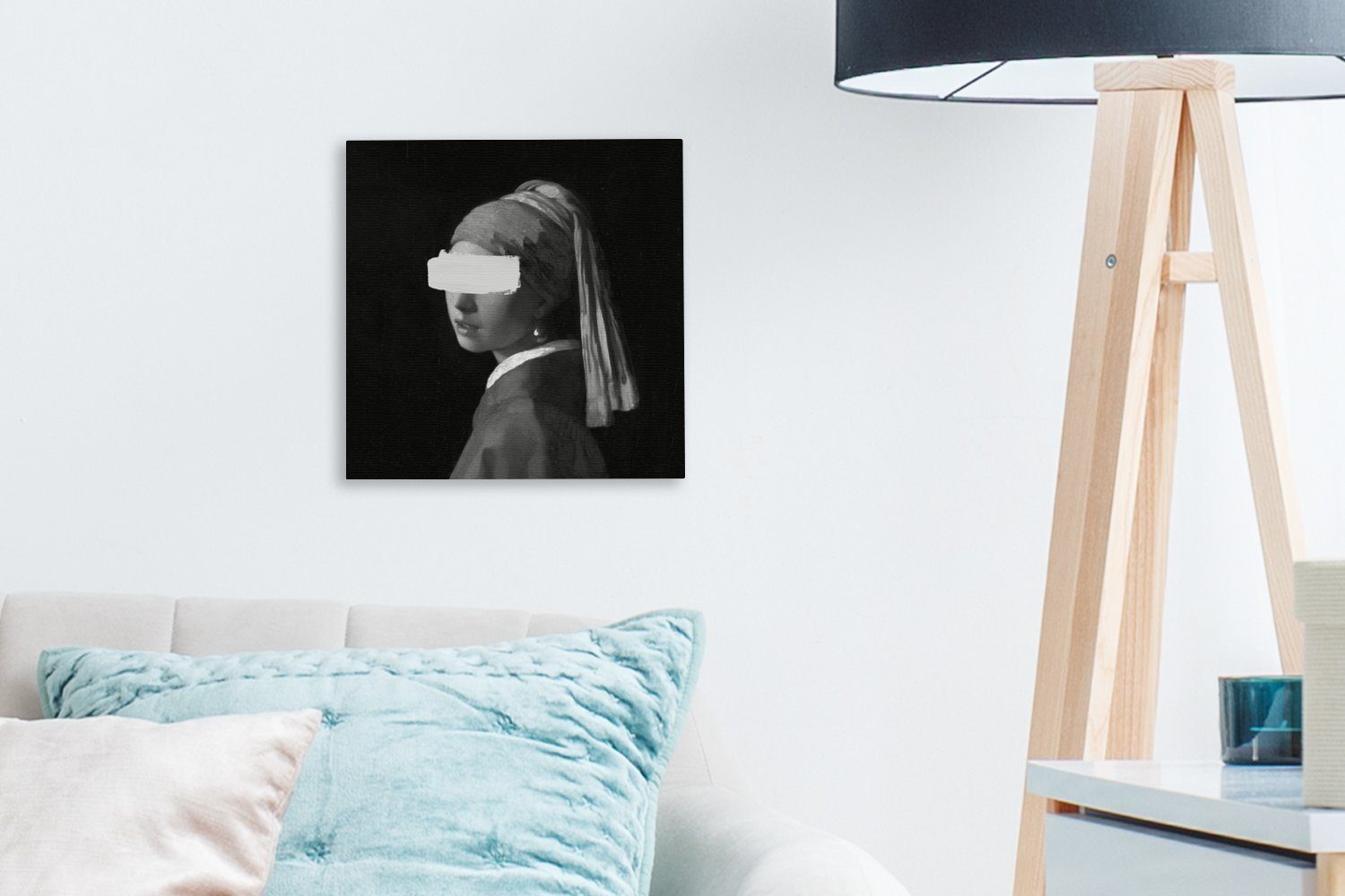 OneMillionCanvasses® dem Bilder Perlenohrring für Schwarz und, Mädchen bunt Wohnzimmer St), - (1 Johannes mit Leinwand Vermeer Gemälde Das - Schlafzimmer
