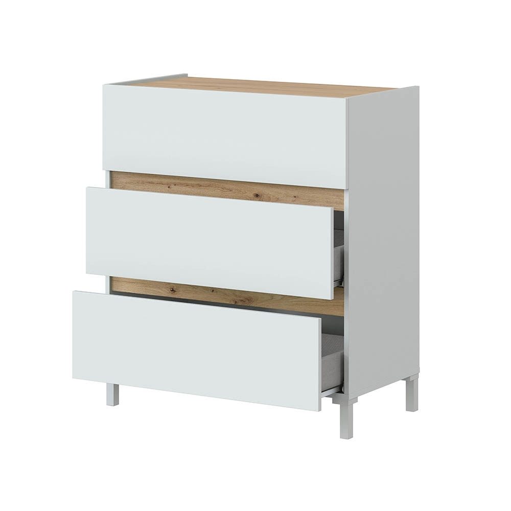FORES HABITAT Kommode 3 Schübe, Artik Weiß / Nodi Eiche Dekor - 79x90x41 (BxHxT)