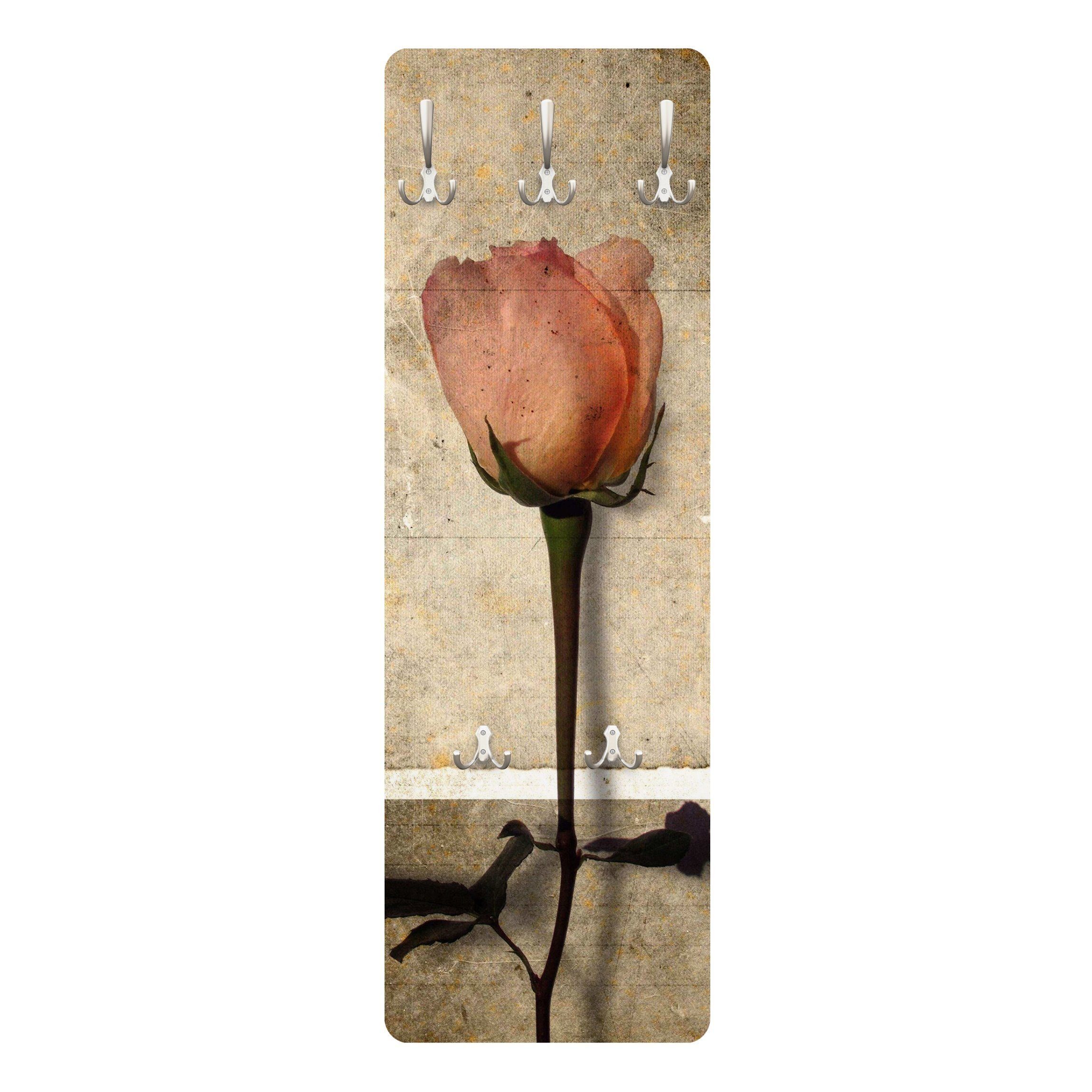 Bilderdepot24 Garderobenpaneel Design Blumen Floral Inner Rose (ausgefallenes Flur Wandpaneel mit Garderobenhaken Kleiderhaken hängend), moderne Wandgarderobe - Flurgarderobe im schmalen Hakenpaneel Design