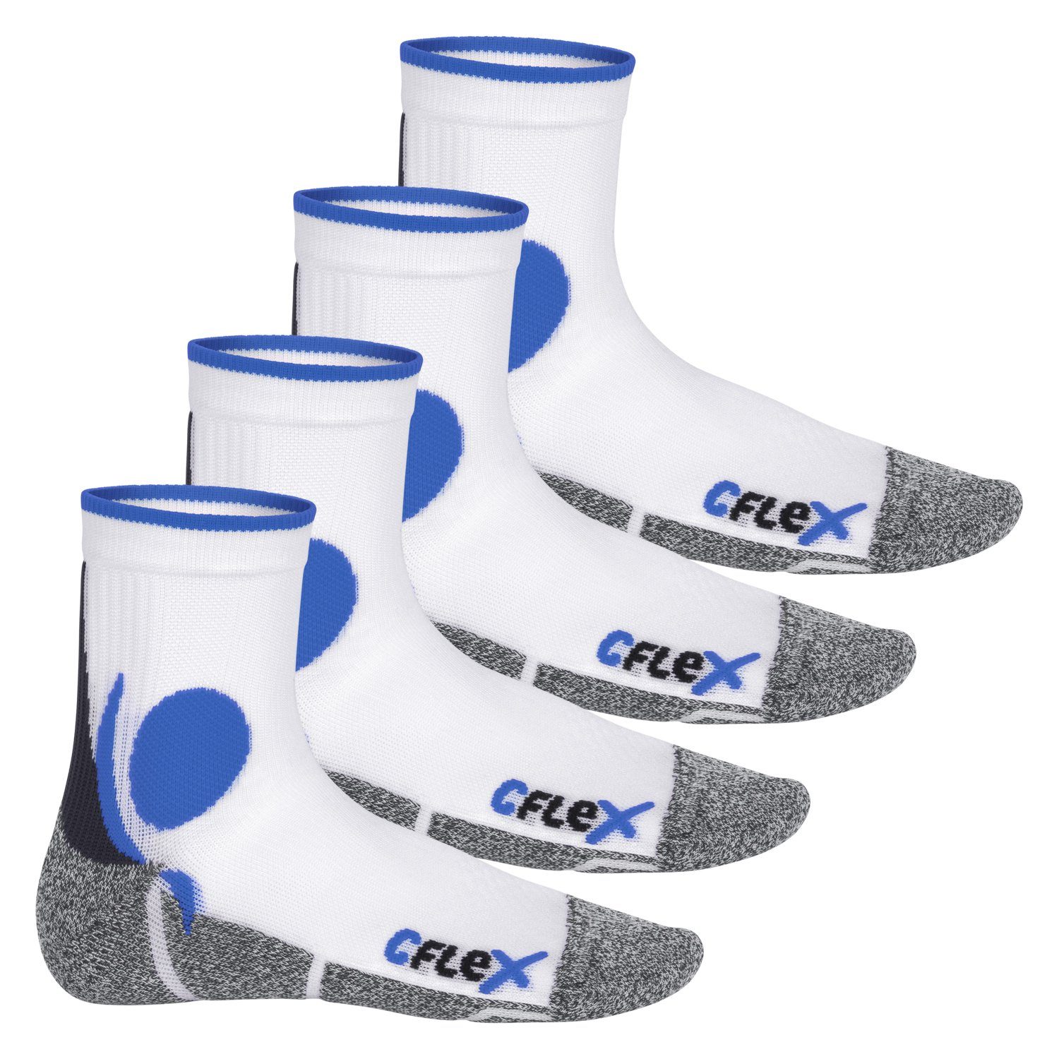 CFLEX Sportsocken Damen und Herren Running Funktions-Socken (4 Paar) Laufsocken Weiss/Blau
