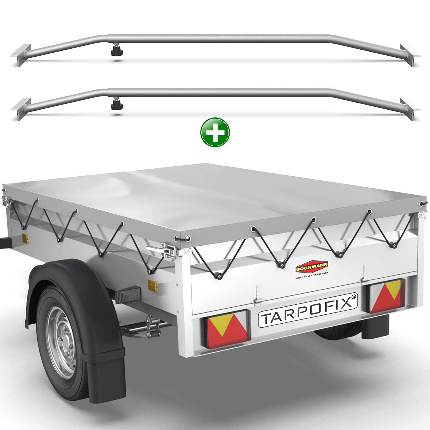 Tarpofix® Schutzplane Tarpofix Anhängerplane 209x115 cm & 209x134 cm PVC Abdeckplane, Flachplane 209x115 cm + 2 Planenbügel, Grau