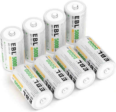 EBL Wiederaufladbare Batterie 2er Pack C Akku mit Aufbewahrungsbox Akku Baby C 5000 mAh (1,2 V), Ni-MH Typ C Akku