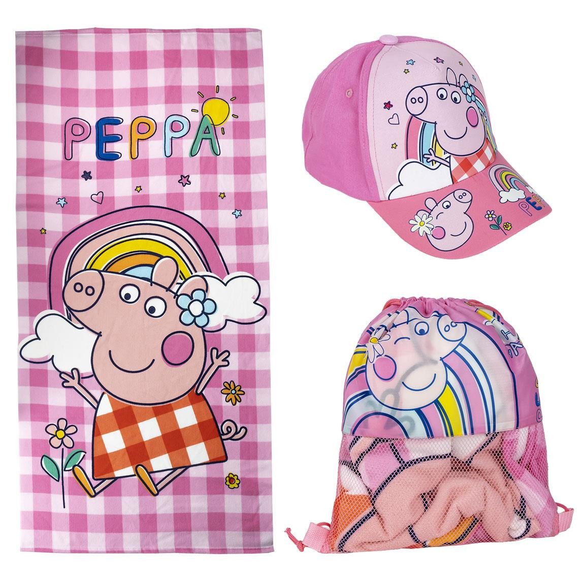 Peppa Pig Пляжные полотенца Peppa Pig 3-teiliges Set, Badetuch 70x140cm, Cap Gr. 51 und Turnbeutel