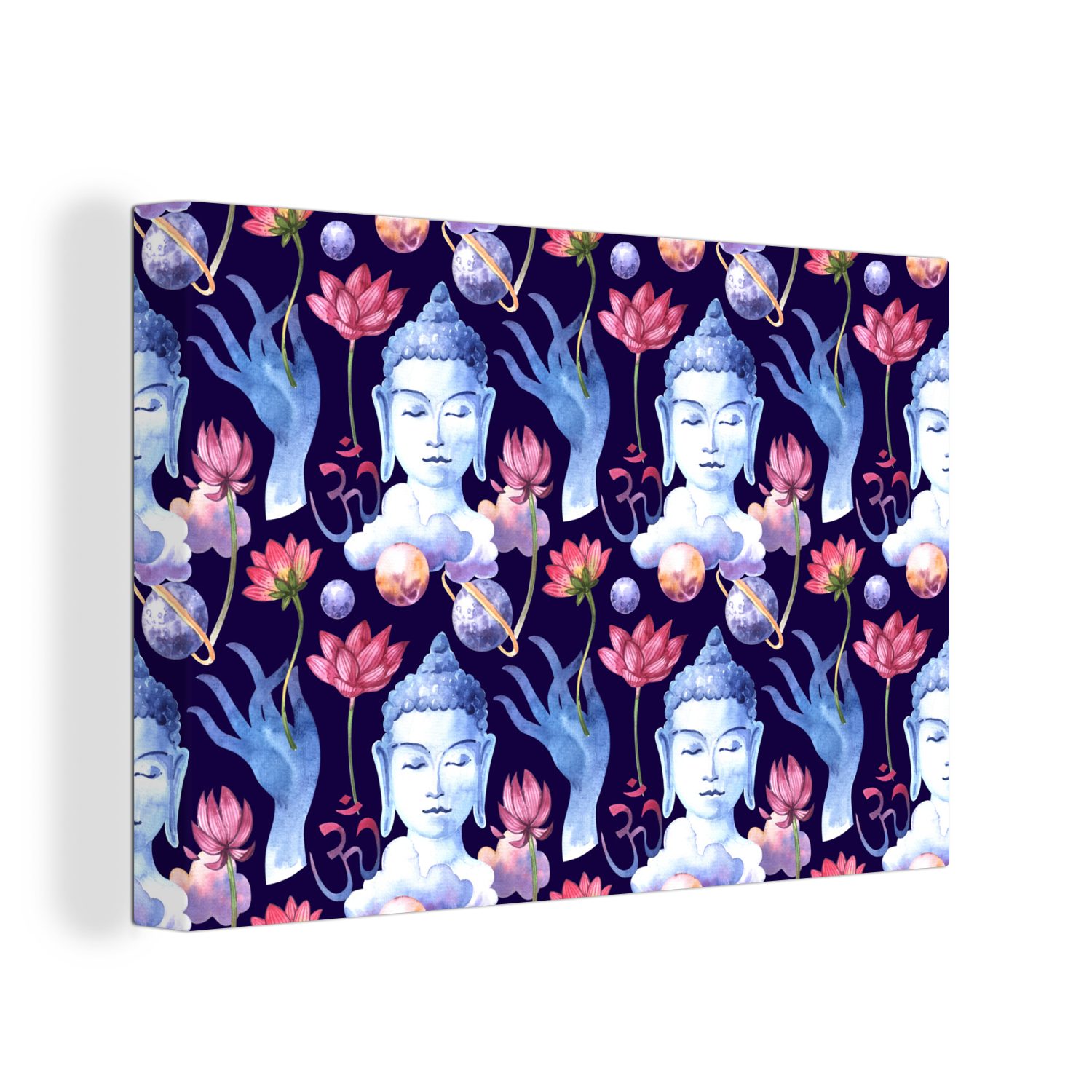 OneMillionCanvasses® Leinwandbild 30x20 Aufhängefertig, cm Buddha Wandbild - St), Kopf Leinwandbilder, - Wanddeko, Blau, (1