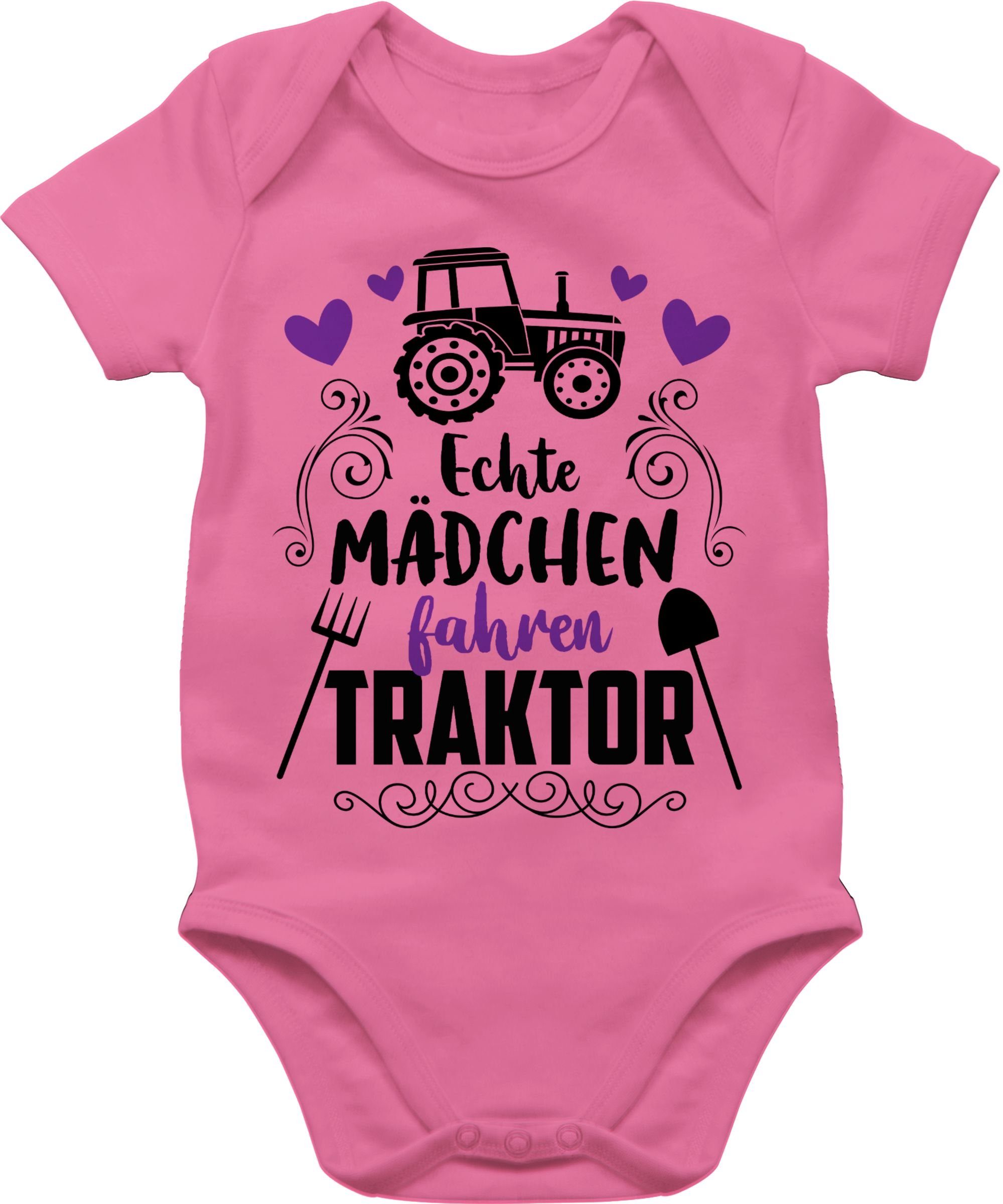 Shirtracer Shirtbody Echte Mädchen fahren Traktor - schwarz Baby Bagger Traktor und Co. 1 Pink