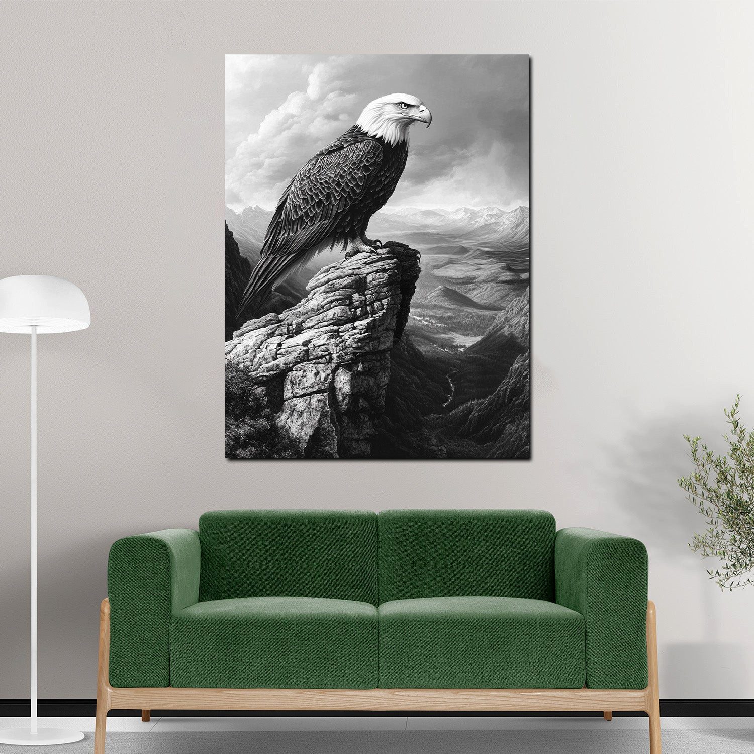 Artedinoi Leinwandbild Adler schwarz weiß Berglandschaft Stärke Leinwandbild Wandbild XL Wand, Adler in Schwarz-Weiß, Berge