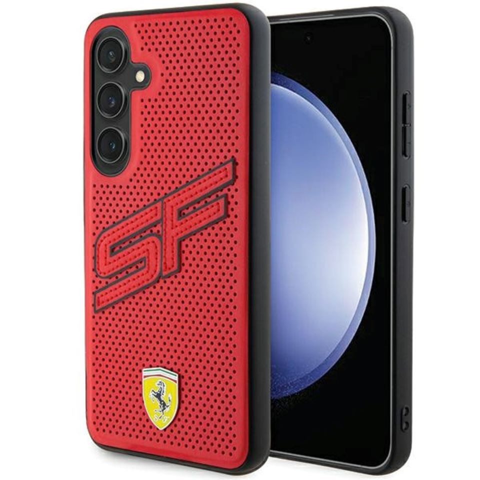 Ferrari Handyhülle Case Galaxy S24 Kunstleder rot Logo Metall 6,2 Zoll, Kantenschutz