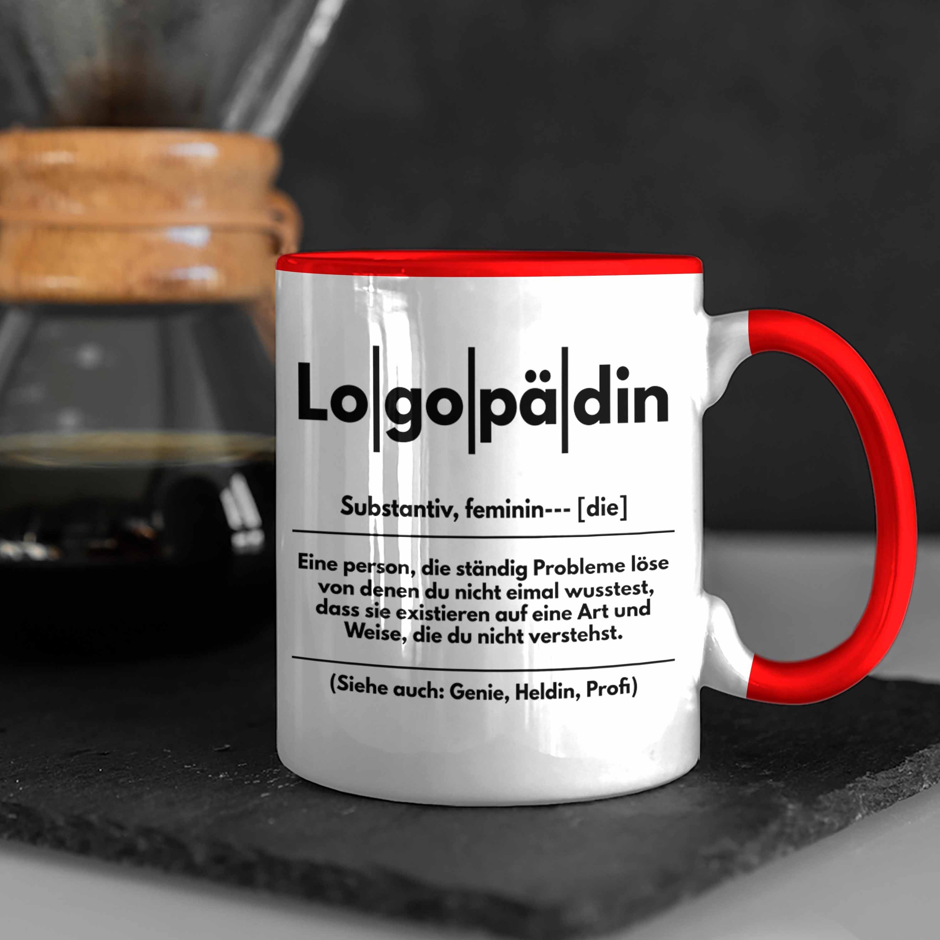 Trendation 'Logopädin Mit Herz' Tasse – Rosa, Spülmaschinenfest, Beidseitig Bedruckt