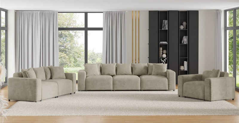 Fun Möbel Polstergarnitur Sofa-Set Designersofa MEGAN 3-2-1 Sofagarnitur in Stoff Poso, (Rücken echt bezogen)