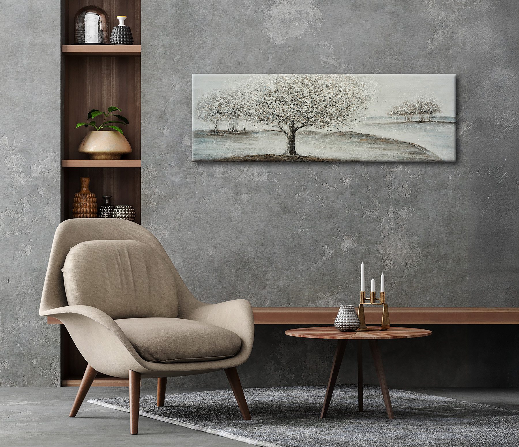 Bönninghoff Ölgemälde Ölgemälde handarbeit BÄUME 40x120 cm – Wandbild Kunst Deko modern, Baum, Baumbilder, Landschaften, handgefertigt, jedes Bild ein Unikat