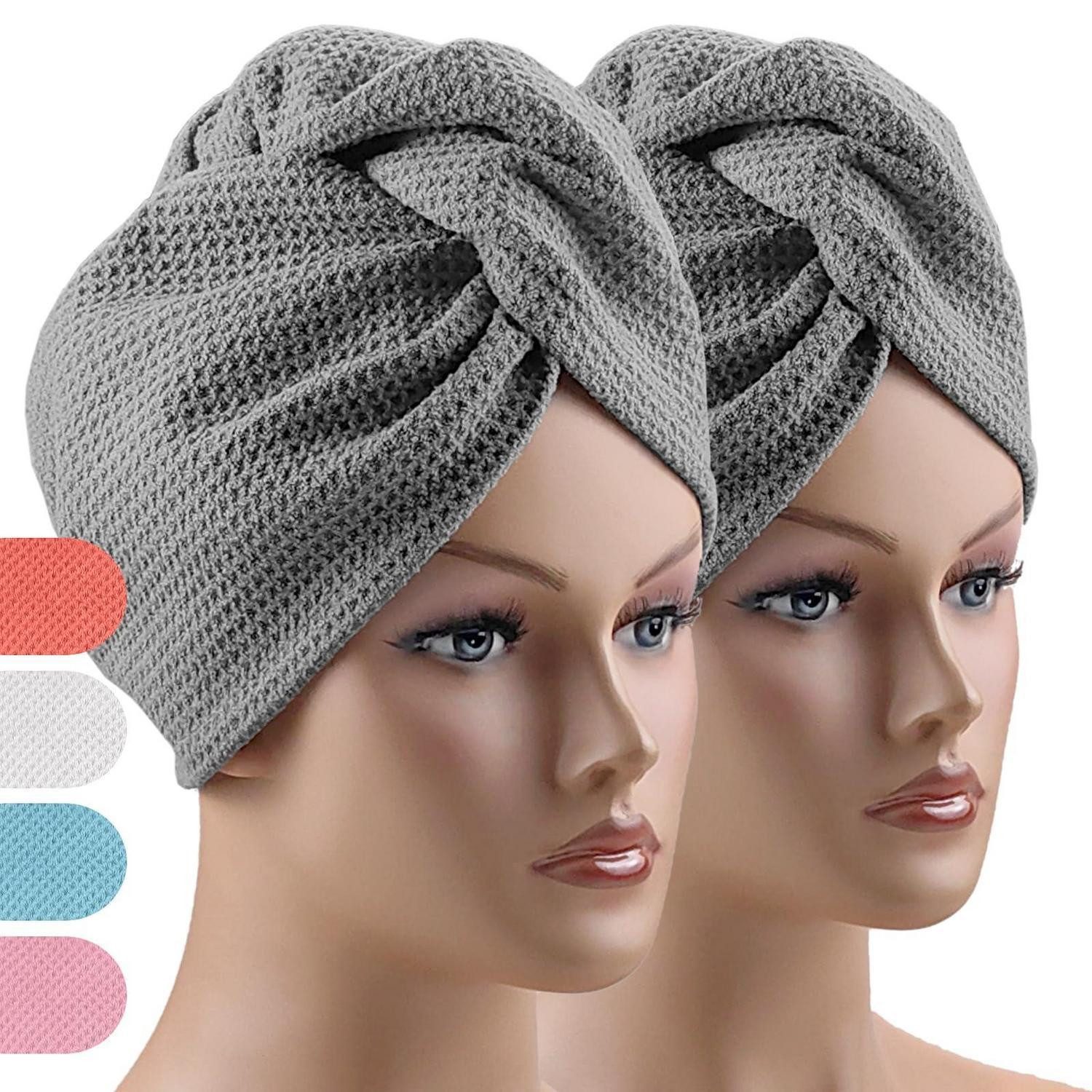 LuxusKollektion Turban-Handtuch Haarturban Mikrofaser 2er-Set Dunkelgrau, (2-St)