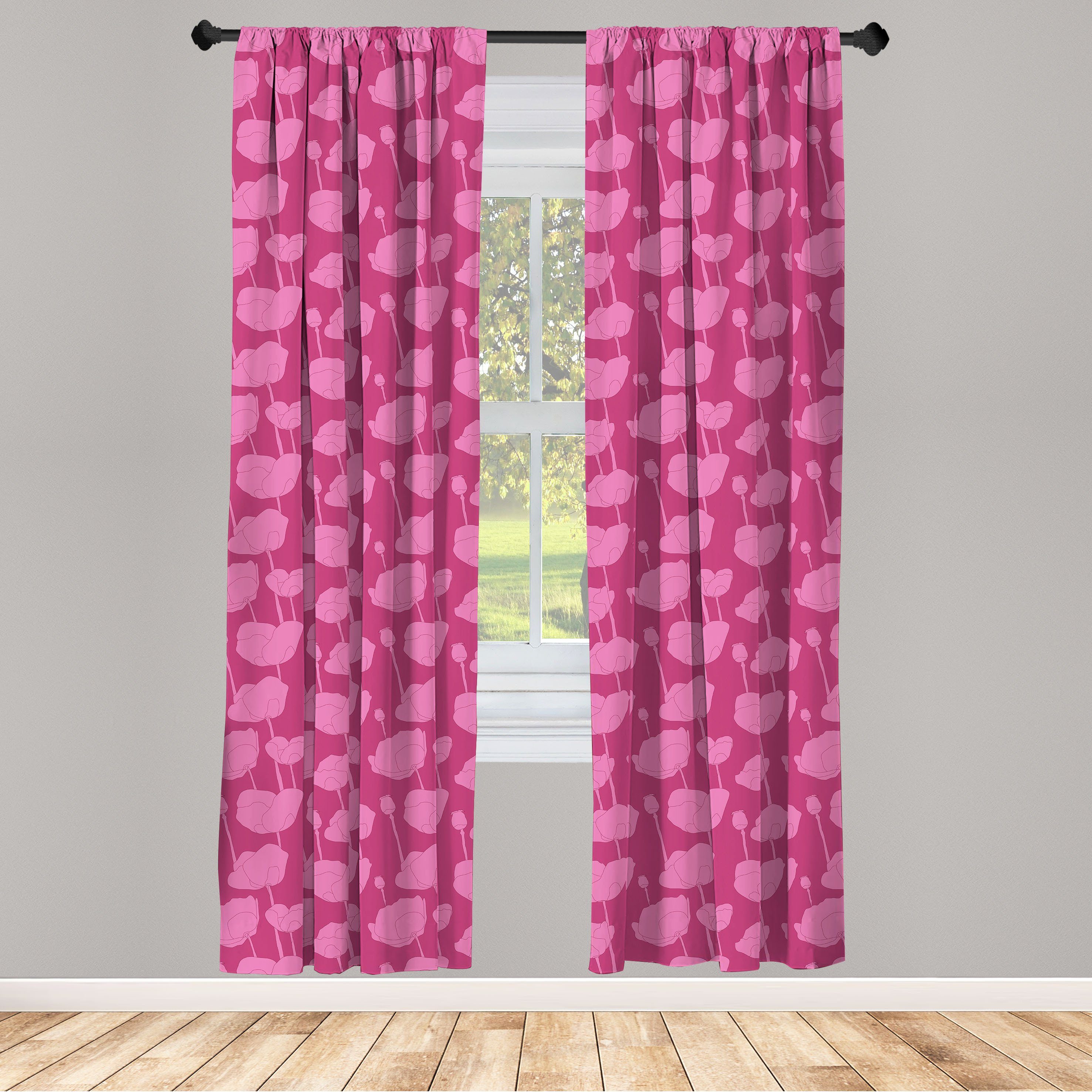 Gardine Vorhang für Wohnzimmer Schlafzimmer Dekor, Abakuhaus, Microfaser, Blumen Angehende Blumen Silhouetten