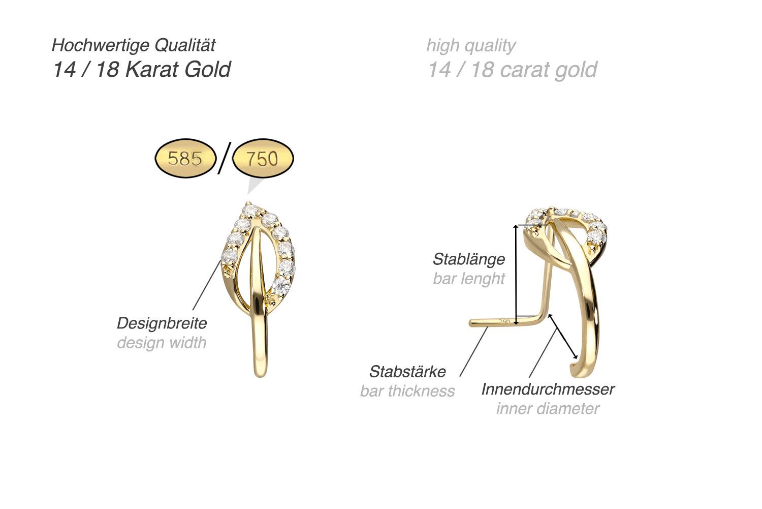 PIERCINGLINE Nasenpiercing 14/18 Karat Gold Nasenstecker MOISSANIT-BLATT (N günstig online kaufen