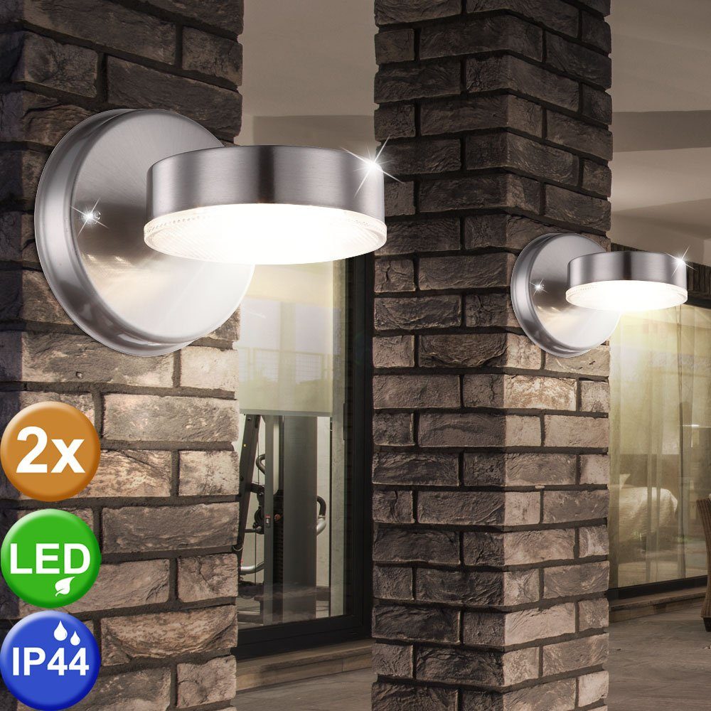 etc-shop Außen-Wandleuchte, LED-Leuchtmittel Wand fest Leuchten 2er Design Set Lampen Edelstahl LED Außen Warmweiß, Watt 7 verbaut, IP44