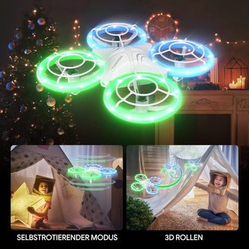 Tomzon für Kinder, Blauen und Grünen LED Lichter Drohne (mit 2 Akkus, Kopflos Modus, Werfen Go/3D-Flip/Rotation/Kreisflug)
