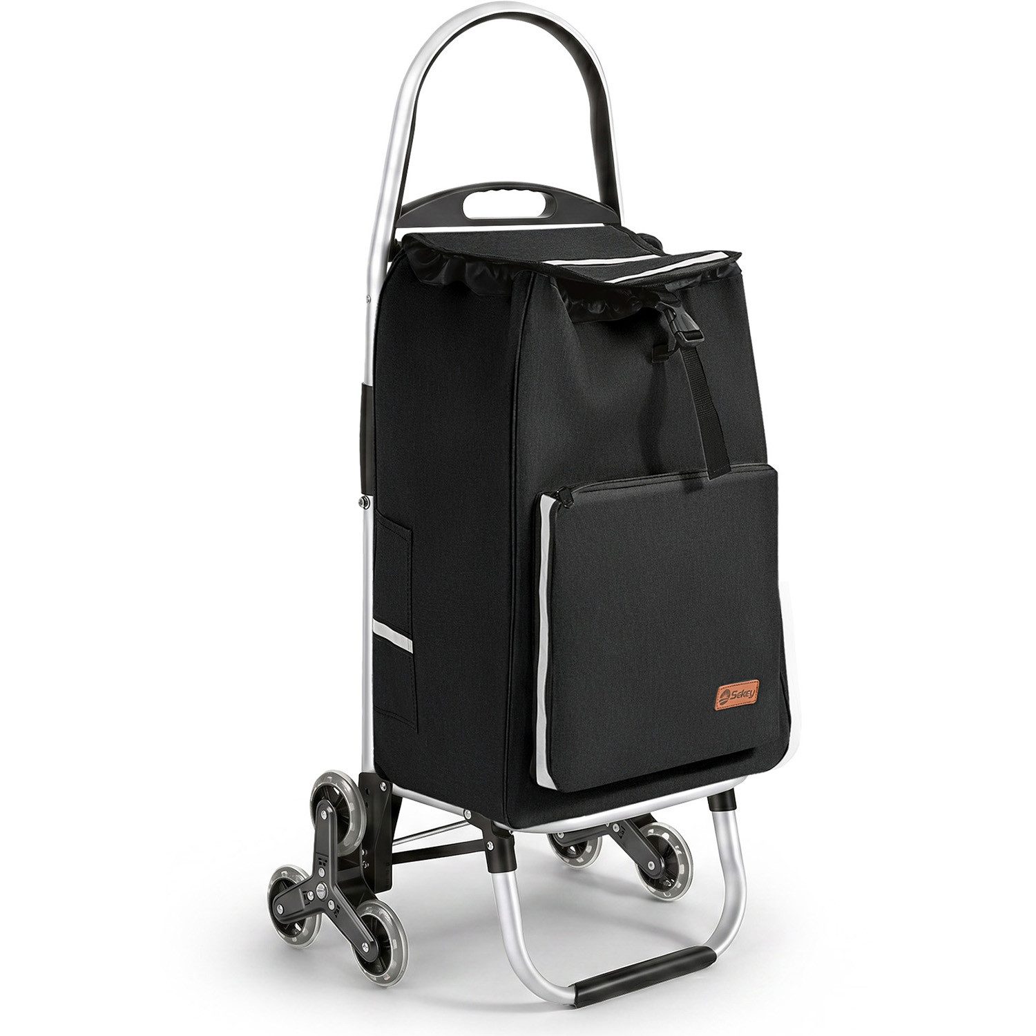Sekey Einkaufstrolley Aluminium 2-in-1 Faltbar Einkaufstrolley Treppensteiger mit Kühltasche, 50 l zusammenklappbarer Transportwagen Treppensteiger Einkaufswagen
