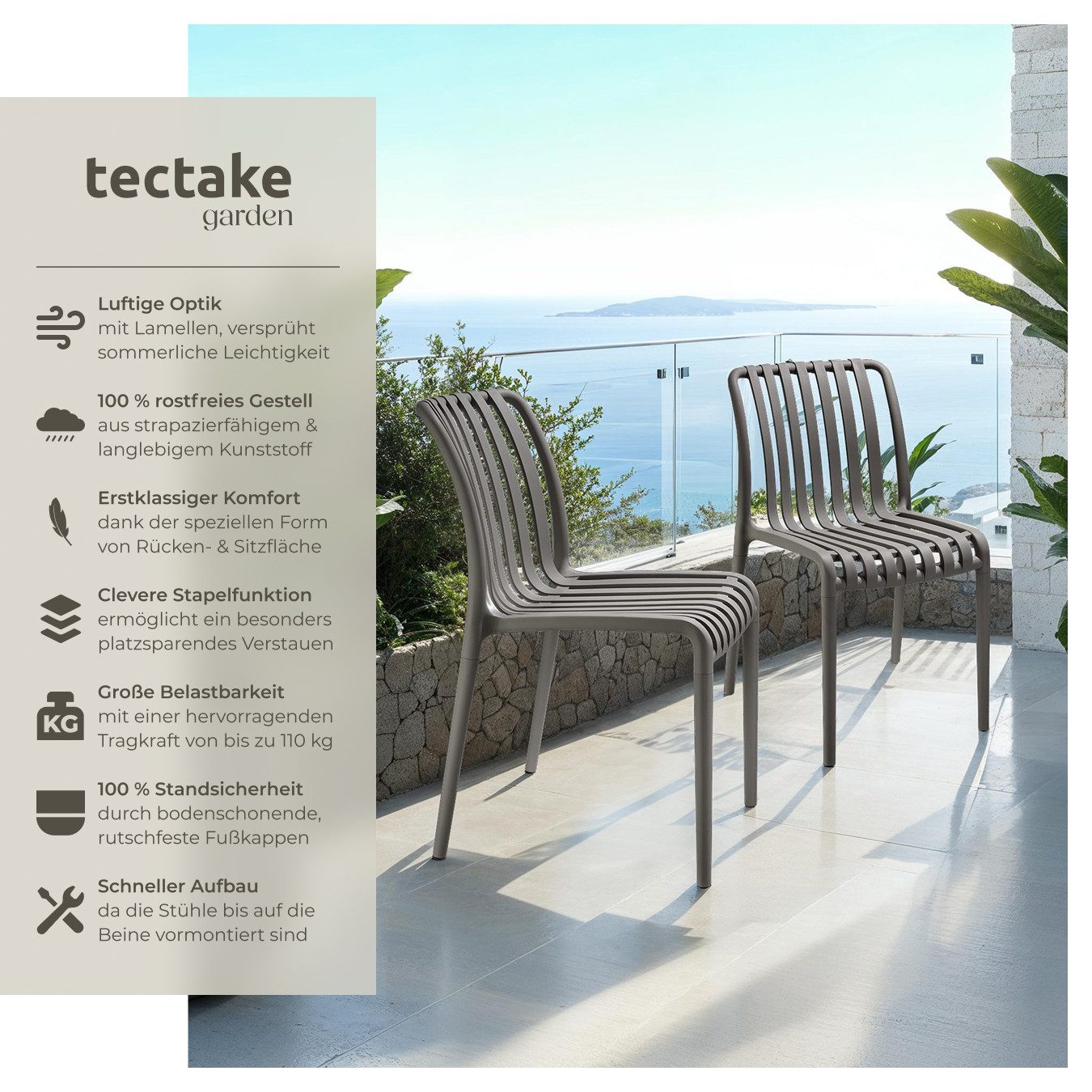 tectake Gartenstuhl Gartenstühle (Set, 6 St), günstig online kaufen