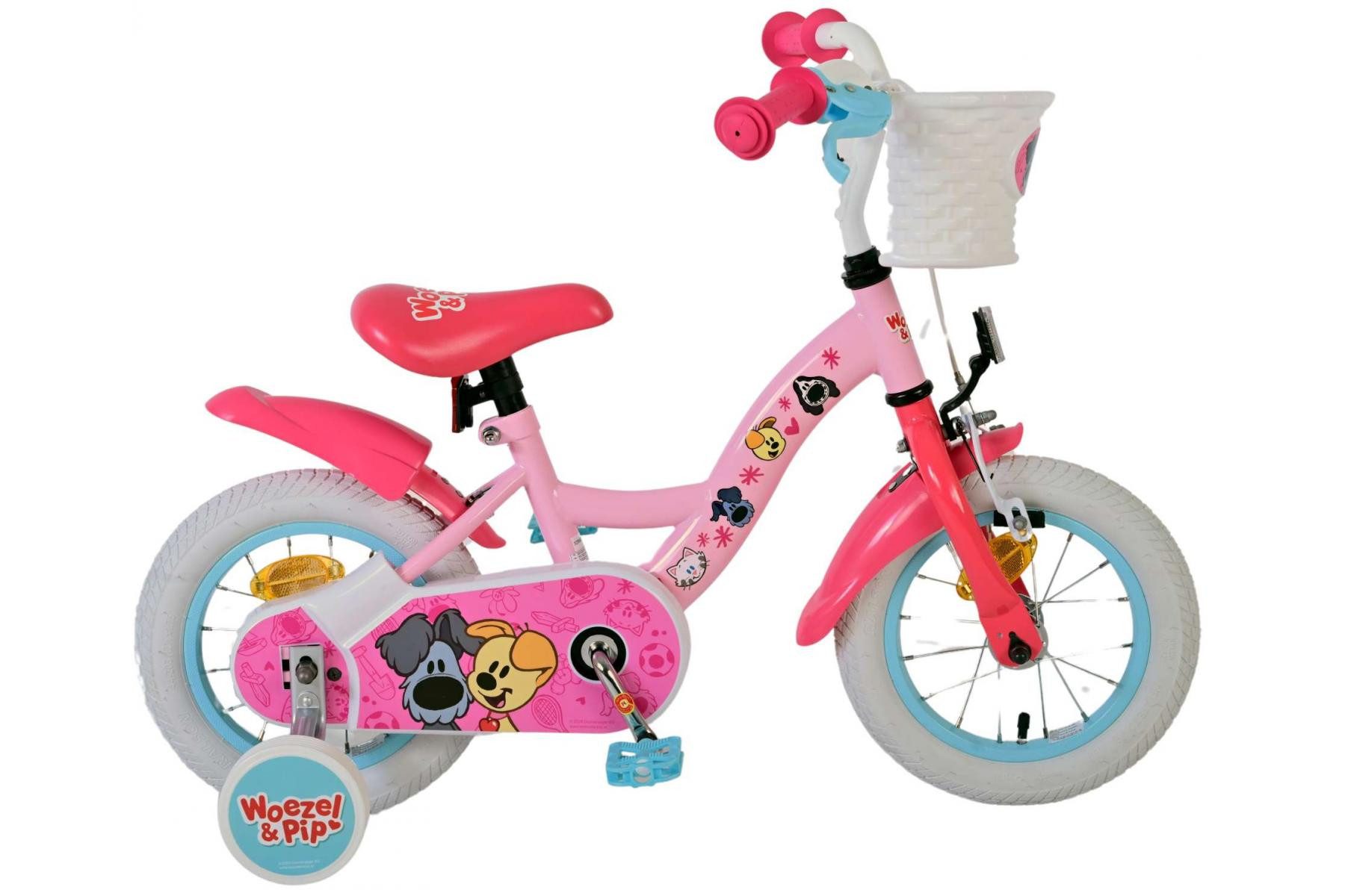 Volare Kinderfahrrad Volare Woezel & Pip Kinderfahrrad für Mädchen - 12 Zoll in Rosa, Geschlossener Kettenschutz, abnehmbare Stützräder