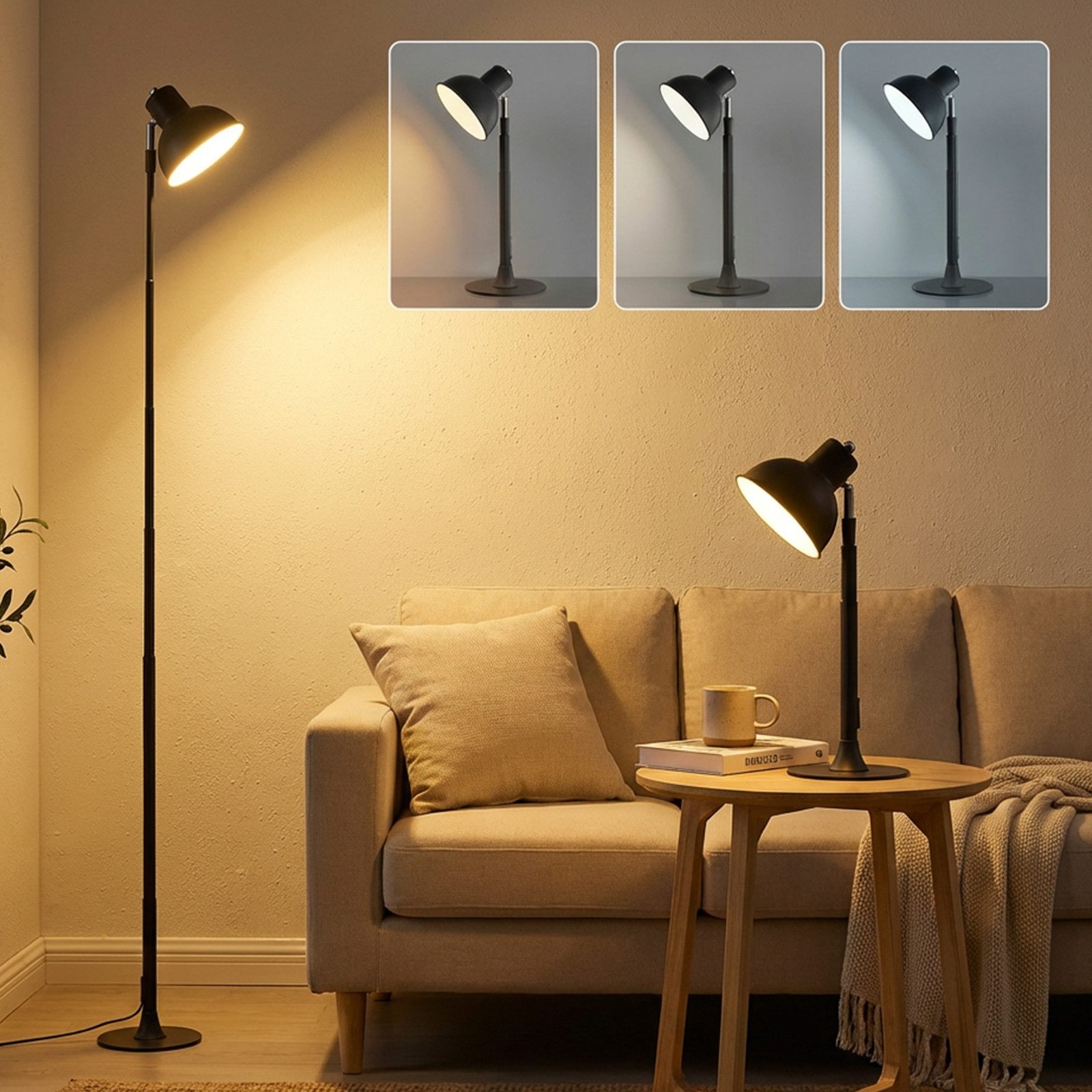 Lapalife LED Stehlampe Tischlampe Dimmbar, 3 Farbtemperatur, Lampenkopf Um 150° drehbar, LED fest integriert, Höhenverstellbar für den Einsatz beim Lesen, auf dem Boden, Metallfuß